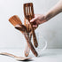 5 Pcs Luxury Wooden Kitchen Utensils Spoons Non Stick Spatula Cooking Utensils Set-Best Wood Spatula Paddle, Slotted Spatula, Angled Turner Spatula, Serving Cooking Spoon & Mixing Spoon Utensil