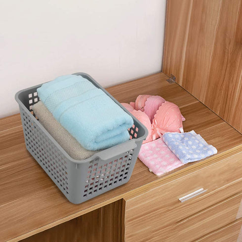 Gloreen Grey Plastic Basket, Weave Storage Baskets Organizer, 6 Packs