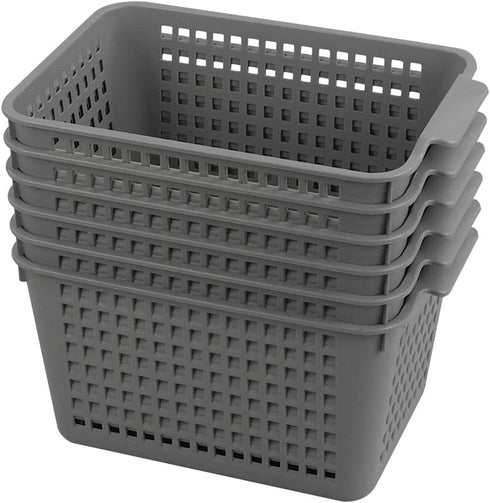 Gloreen Grey Plastic Basket, Weave Storage Baskets Organizer, 6 Packs