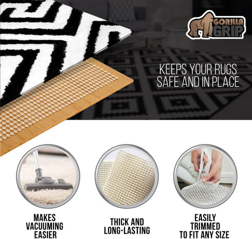Gorilla Grip Extra Strong Rug Pad Gripper, 5x7 FT, Grips Keep Area Rugs in Place, Thick, Slip and Skid Resistant Pads for Hard Floors, Under Carpet Mat Cushion and Hardwood Floor Protection