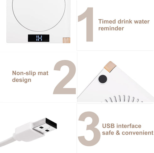 Mug Warmer 5 Temperature Settings Timing Reminder | Portable Beverage Warmer USB Coffee Mug Warmer with Auto Shut Off Function Coffee Cup Warmer for Desk White