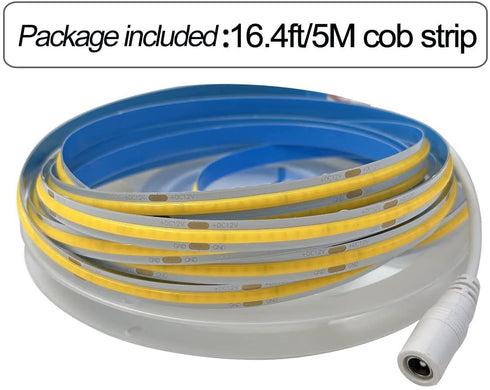 HAMRVL COB LED Strip Lights White 6000K,DC12V 16.4ft/5M 320leds/M CRI90 Flexible LED Tape 8mm, for Indoor Home Cabinet?Bedroom,Kitchen,Stage,Backlight DIY Lighting(Without Power Supply) (White 6000k)