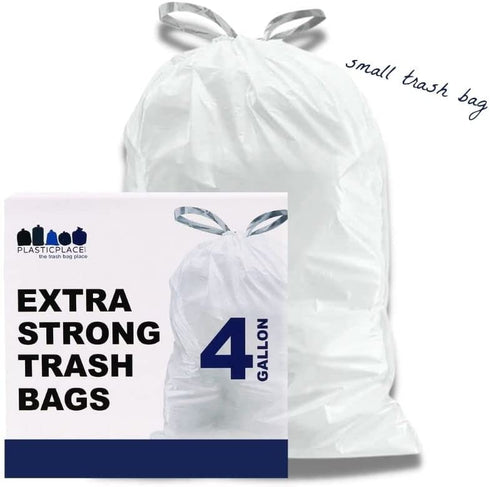 Plasticplace W4DSWH 4 Gallon White Drawstring Bags, 200 Count