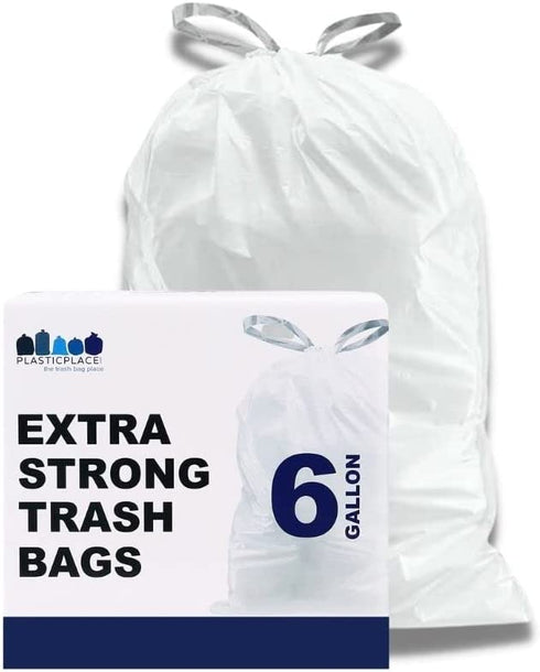 Plasticplace 6 Gallon Trash Bags ”‚ 0.7 Mil ”‚ White Drawstring Garbage Can Liners ”‚ 17" x 20" (200 Count)