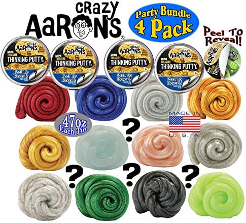 Crazy Aaron's Putty Mini Tins Treasure Surprise Peel to Reveal (Collect All 12 Colors) Gift Set Party Bundle - 4 Pack (.47oz Each) *Items are Assorted and May Contain Duplicates