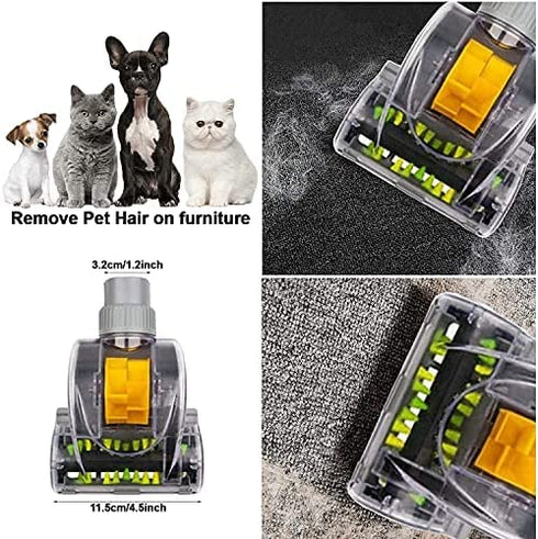 VACEXT Pet Hair Remover Vacuum Attachment Cleaning Tool for Couch Cushions, Upholstery, Carpeted Stairs and Car Carpet - Air Driven Turbo Brush Compatible with Common Models