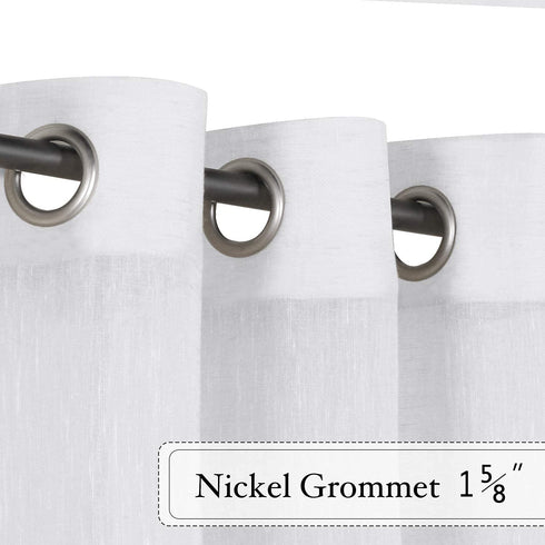 Linen Blended Curtains Semi Sheer Curtains 63 Inches Long Light Filtering Nickel Grommet Window Treatment Panels Privacy Added Drapes for Bedroom/ Living Room, Set of 2, White