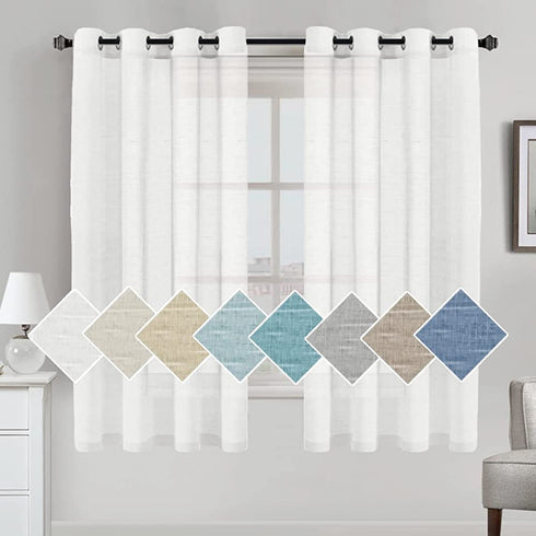 Linen Blended Curtains Semi Sheer Curtains 63 Inches Long Light Filtering Nickel Grommet Window Treatment Panels Privacy Added Drapes for Bedroom/ Living Room, Set of 2, White
