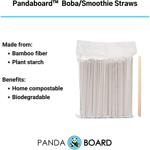 PandaBoard Compostable Eco Bamboo Fiber Boba Straws / 80 pcs / Long lasting, no paper taste