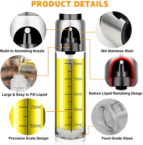 BEYAHELA Oil Spritzer Bottle for Air Fryer 2 Pack with Holder, Oil Mister for Air Fryer, Food Grade Glass Olive Oil Spray Bottle for BBQ Salad Baking Roasting or Grilling Frying BPA Free