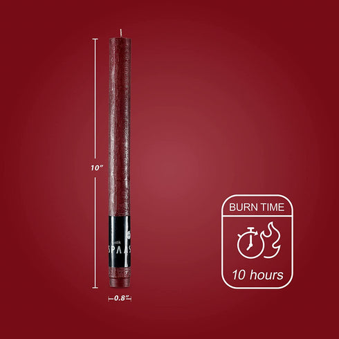 SPAAS Rustic Wine Red Candlesticks - 10" Tall Red Candles, Set of 6 Rustic Candles - Unscented Long Burning Decorative Candles for Christmas Home Decoration, Table Candles, Party, Wedding, and Holiday
