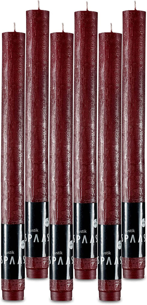 SPAAS Rustic Wine Red Candlesticks - 10" Tall Red Candles, Set of 6 Rustic Candles - Unscented Long Burning Decorative Candles for Christmas Home Decoration, Table Candles, Party, Wedding, and Holiday