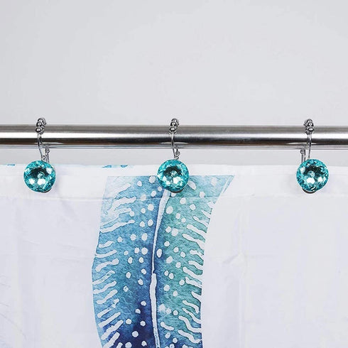 Rhinestone Decorative Shower Curtain Hooks Diamond Shape Shower Rings/Round Acrylic Decorative Stainless Steel Rust Resistant Double Hooks Glide Hangs Bling Rolling Bathroom Bath - Green