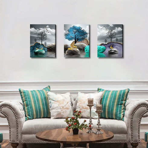 Canvas Wall art for bedroom Wall Decor for living room bathroom Black and white abstract landscape painting modern 3 Piece Framed Canvas art Prints Ready to Hang Pictures for Home Decoration