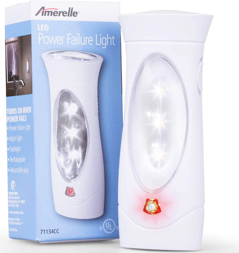 Amerelle LED Emergency Lights For Home Power Failure – Triple Function Power Failure Light and Plug In Flashlight Combo, With Rechargeable Battery – Be Snow Storm & Hurricane Ready (71134)