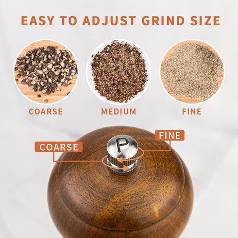 XQXQ Wood Salt and Pepper Mill Set, Pepper Grinders, Salt Shakers with Adjustable Ceramic Rotor- 8 inches -Pack of 2