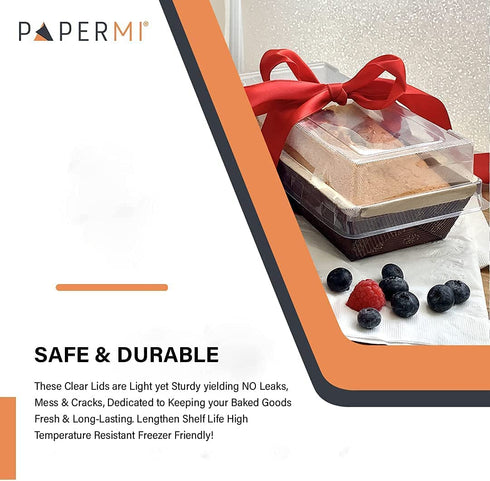 PaperMi PET Clear Lid Strong Pan Lids Having a Perfect Match with Our 7 Loaf Pans 25 pc Crystal Clear Pan Cover. Disposable Lid for Carry Out, Takeout and to Go- Holiday Gifts