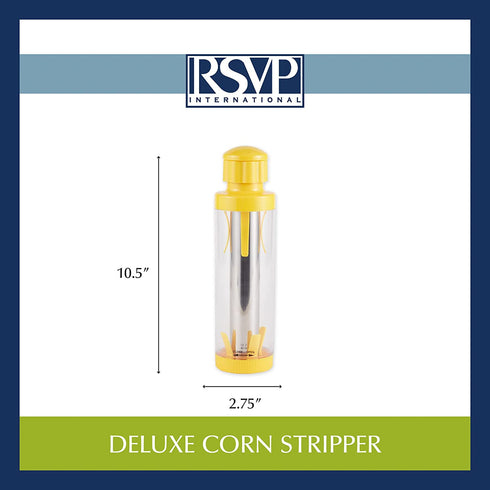 RSVP International Yellow Deluxe Corn Stripper, 10.5" | Quickly Remove Kernels from the Cob | No Splatters or Mess | Dishwasher Safe