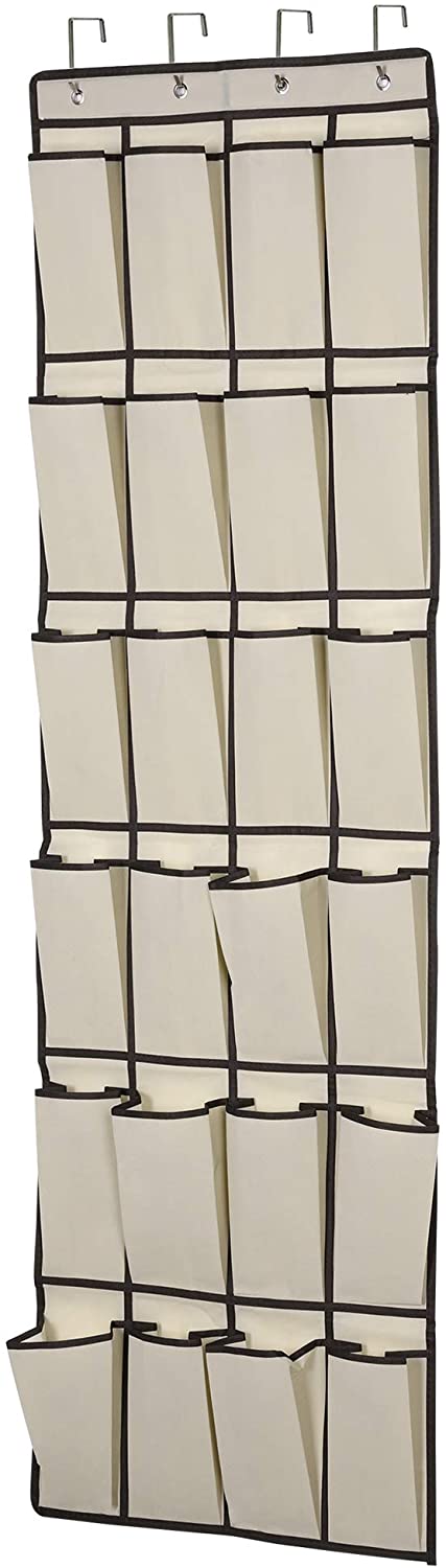 Over the Door Shoe Organizer, 2 Pack Laigoo Hanging Shoe organizer with 24 Large Fabric Pockets, with 4 Hooks Shoe Storage Rack Organizer for Closet Bedroom Bathroom Pantry?60 x 20 inch, Beige)