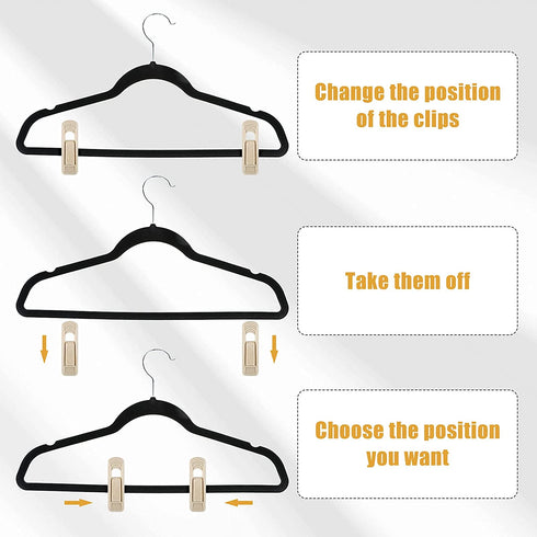 Velvet Hangers Clips Flocked Finger Clips Velvet Clothes Clips Strong Pants Hangers Clips for Slim-line Clothes Velvet Hangers (Beige,48 Pieces)
