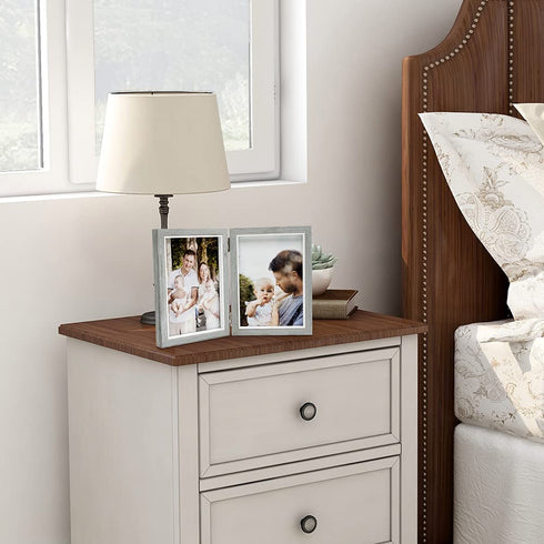 Afuly Grey Picture Frame 5x7 Double Wooden Hinged Photo Frames 2 Openings Tabletop Desk Display Farmhouse Decor Unique Gifts
