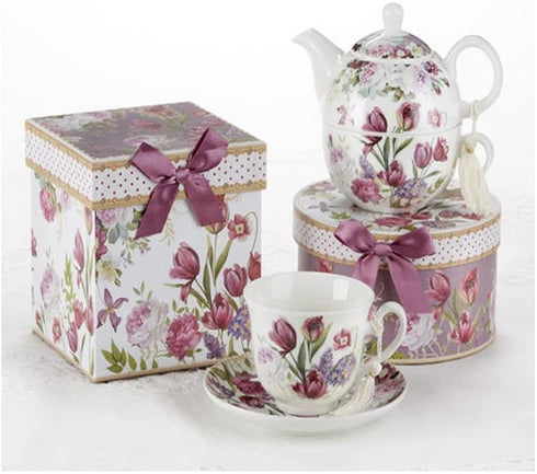 3.5" Porcelain Cup/Saucer in Gift Box, Tulip