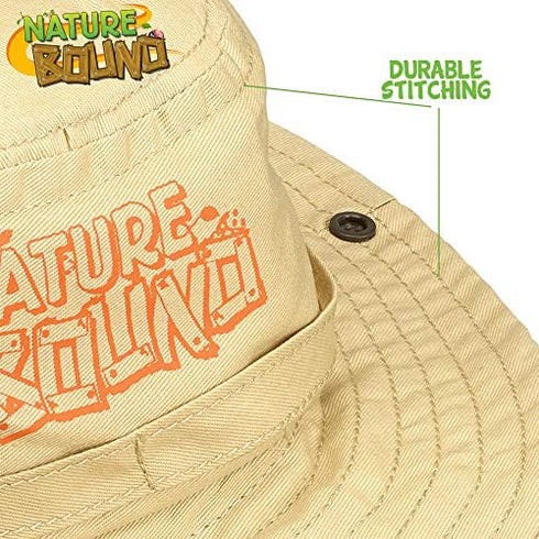 Nature Bound Kids Explorer Safari Hat with Drawstring and Khaki Fabric for Boys and Girls Ages 4 +
