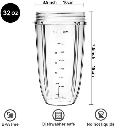 Blender Replacement Parts for Nutribullet Blender, 32OZ Cup with Replacement Extractor Blade Compatible with Nutribullet 600W 900W Blenders