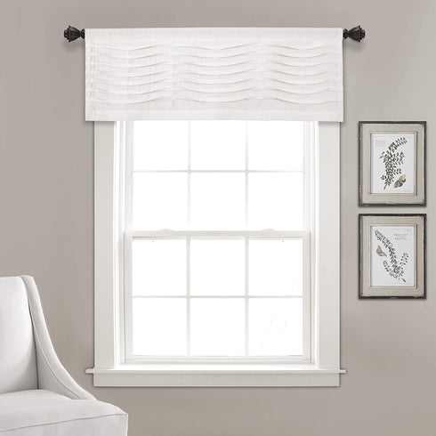 Lush Decor, White Wave Texture Valance | Pleated Ruffle Fold Window Kitchen Curtain (Single), 18 x 52