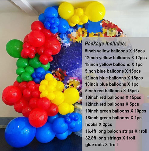 Red Blue Yellow Green Balloon Garland Arch Kit-Small&Large Red Blue Yellow Green Balloons Party Supplies for Birthday Party, Robot Blocks Party, Video Game Party