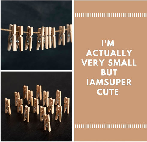 Tiny Clothespins,Mini Clothes Pins for Photo,Small Clothes pins for Photos Natural Wooden Small Photo Clips for Crafts 200 PCS 1 Inch Mini Close Pins for Pictures,Display Artwor,Little Baby Shower