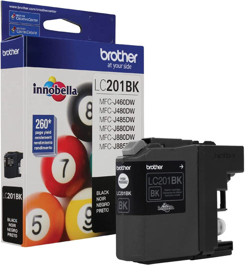 Brother Genuine Standard Yield Black Ink Cartridge, LC201BK, Replacement Black Ink, Page Yield Up To 260 Pages, Amazon Dash Replenishment Cartridge, LC201BK