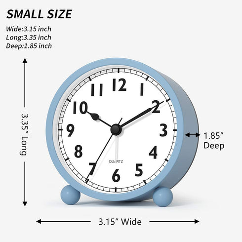 Kpin Silent Analog Alarm Clock with Night Light,Beep Sounds,Gentle Wake,Battery Operated,Easy Set (Blue, Small)