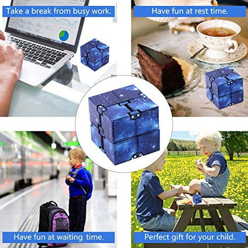 CABAX Infinity Fidget Cube for Kids and Adults, Stress and Anxiety Relief Cool Hand Mini Kill Time Toys Infinite Cube for Add, ADHD (Blue Galaxy Space)