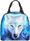 PrelerDIY Blue Fire Rose Wolf Lunch Box Insulated Meal Bag Lunch Bag Reusable Snack Bag Food Container For Boys Girls Men Women School Work Travel Picnic
