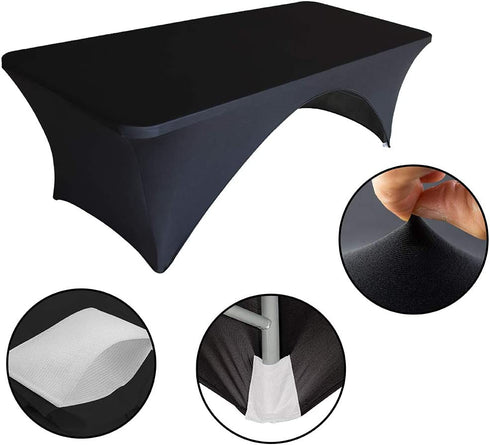 Eurmax USA Spandex Table Cover 5 ft. Fitted 30+ Colors Polyester Tablecloth Stretch Spandex Table Cover-Table Toppers,5 FT Table Cover Open Back?5Ft,Black?