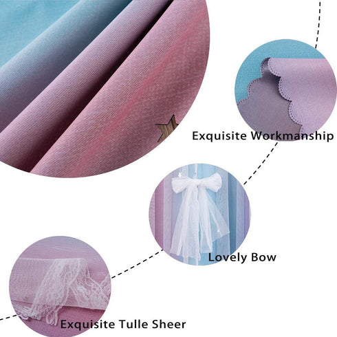 Yancorp Curtains for Girls Bedroom Kids Curtain Hollow-Out Star Window Drapes Curtain 63 inches Length Room Darkening Grommet 2 Layers (Pink Purple Green, W34 X L63)