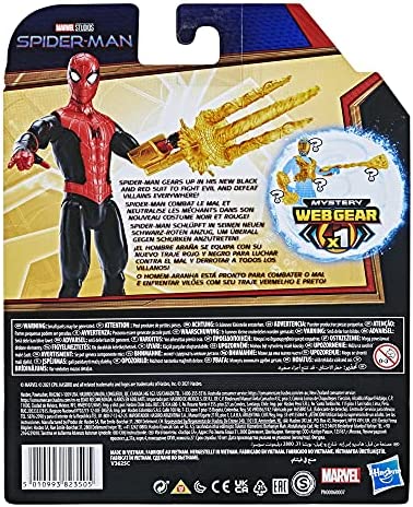 Spider-Man Marvel 6-Inch Mystery Web Gear Upgraded Black and Red Suit Action Figure, Includes Mystery Web Gear Armor Accessory and Character Accessory, Ages 4 and Up