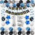 15th Birthday Decorations for Men Women Boy Girl,Blue Black Birthday Party Supplies with 15 Silver Number Balloon Happy Birthday Banner for 15th and 51st Birthday Party