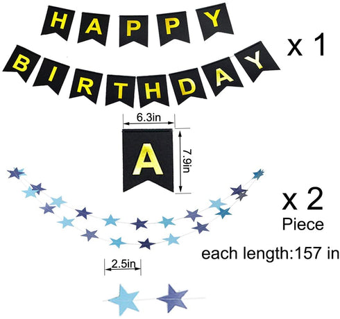 28th Birthday Decorations for Men Women Boy Girl,Blue Black Birthday Party Supplies with 28 Silver Number Balloon Happy Birthday Banner for 28th and 82nd Birthday Party
