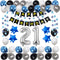 21st Birthday Decorations for Men Women Boy Girl,Blue Black Birthday Party Supplies with 21 Silver Number Balloon Happy Birthday Banner for 21st and 12nd Birthday Party