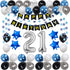 21st Birthday Decorations for Men Women Boy Girl,Blue Black Birthday Party Supplies with 21 Silver Number Balloon Happy Birthday Banner for 21st and 12nd Birthday Party
