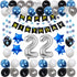 22nd Birthday Decorations for Men Women Boy Girl,Blue Black Birthday Party Supplies with 22 Silver Number Balloon Happy Birthday Banner for 22nd and 2nd Birthday Party