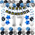 17th Birthday Decorations for Men Women Boy Girl,Blue Black Birthday Party Supplies with 17 Silver Number Balloon Happy Birthday Banner for 17th and 71st Birthday Party