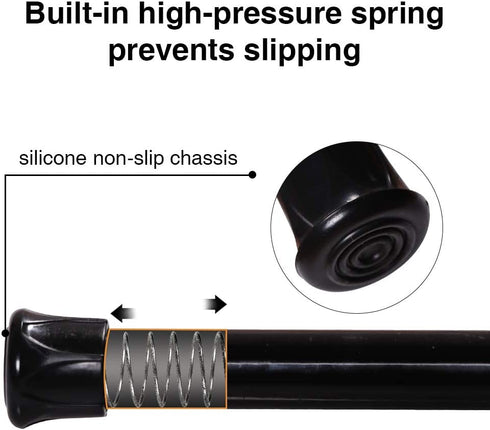 6 Pack Spring Tension Curtain Rod Adjustable Length for Kitchen, Bathroom, Cupboard, Wardrobe, Window, Bookshelf DIY Projects (Black - 6 Pack,15.7" to 28" Adjustable)