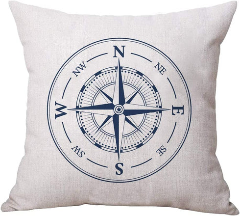 ULOVE LOVE YOURSELF Coastal Sailing Throw Pillow Case Blue Compass/Anchor/Sailboat/Navigation Pattern Ocean Theme Cushion Covers Nautical Beach Decorative Pillowcases 18—18 Inch,4Pack