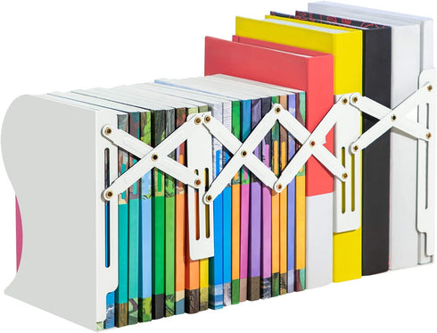 Deli Adjustable Bookend, Desk Magazine File Organizer Holder, Metal Book Ends for Heavy Books, Shelf, Office, Extends up to 19 inches, White