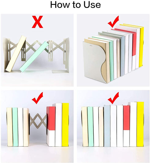 Deli Adjustable Bookend, Desk Magazine File Organizer Holder, Metal Book Ends for Heavy Books, Shelf, Office, Extends up to 19 inches, White