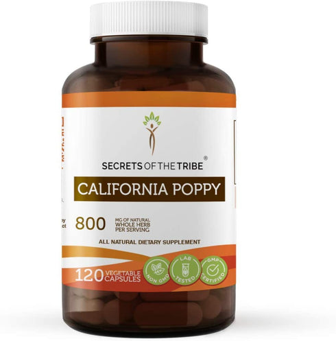 Secrets of the Tribe California Poppy 120 Capsules, 800 mg, California Poppy (Eschscholzia Californica) Dried Herb and Flower (120 Capsules)
