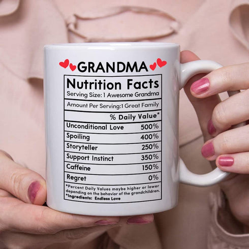 Mother's Day Gifts For Grandma From Grandson Grandmother Nutrition 11oz Coffee Mug Best Grandma Mother's Day Gifts From Granddaughter Mothers Day Birthday Christmas Cup Present For Nana With Keychain